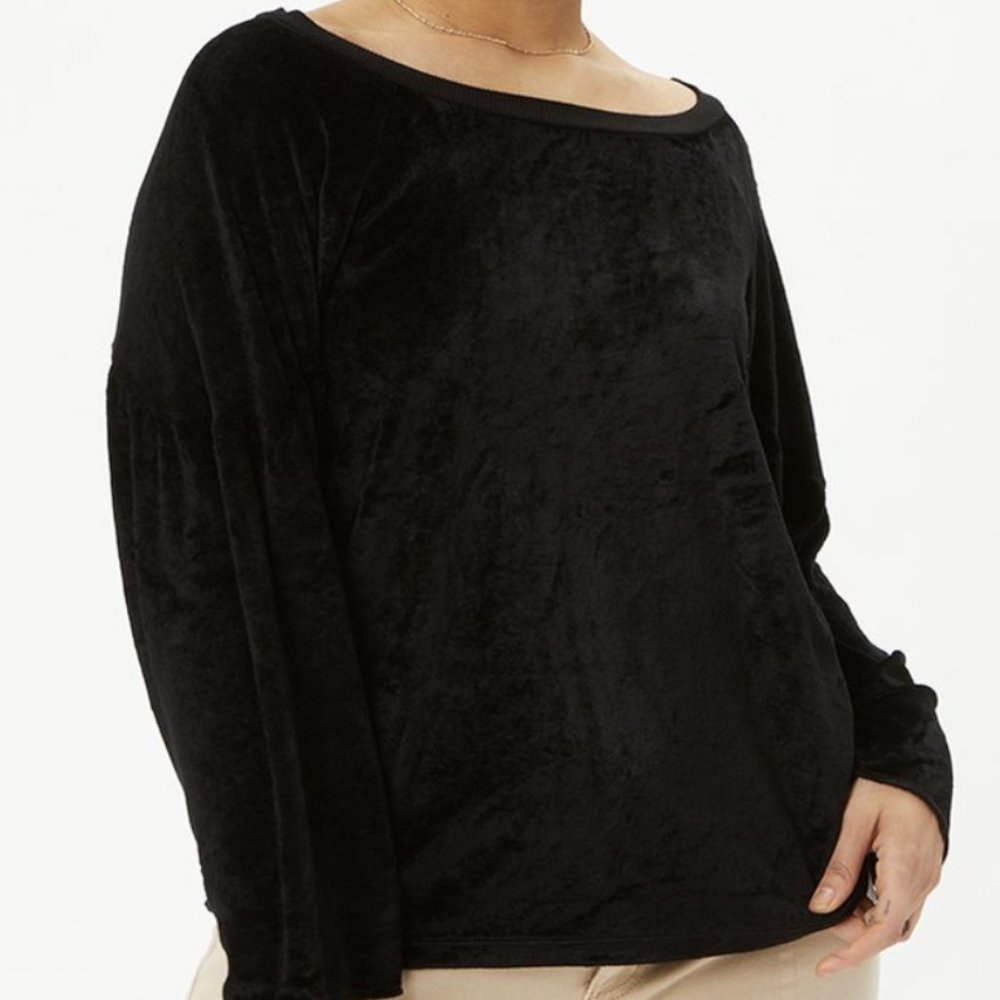 Michael Stars NEW $148 Black Velvet Balloon-Sleeve Boatneck Top Women MEDIUM NWT